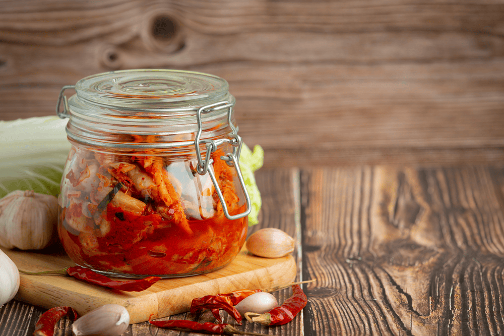Kimchi ready to eat in glass jar (fermented food)