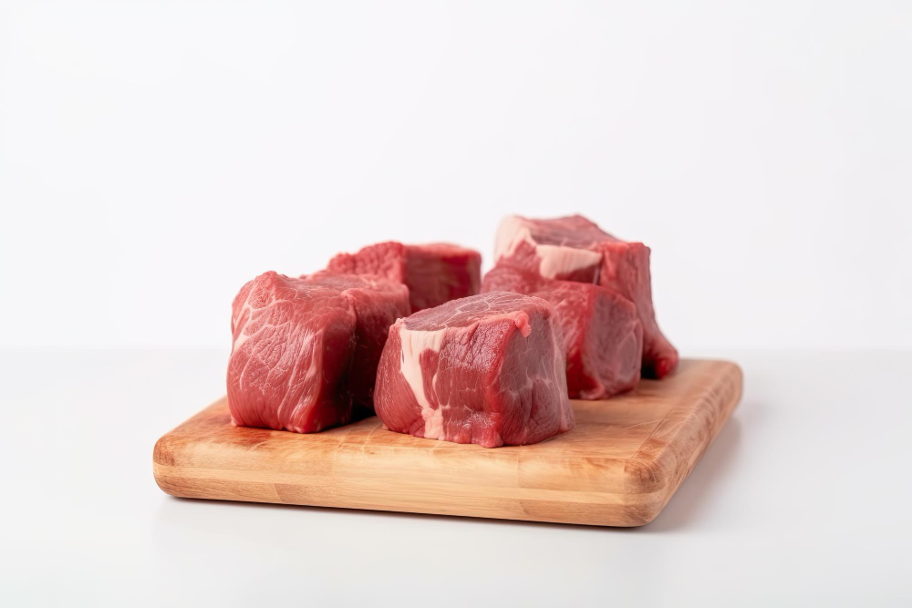 Pieces of raw meat on a chopping board
